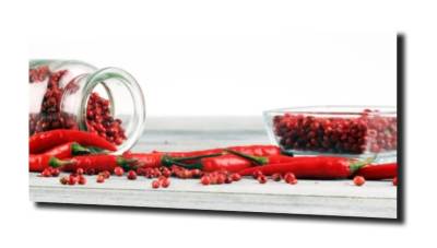obraz na szkle Chilli, papryka, drewno 