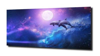 obraz na szkle Delfiny księżyc ocean 