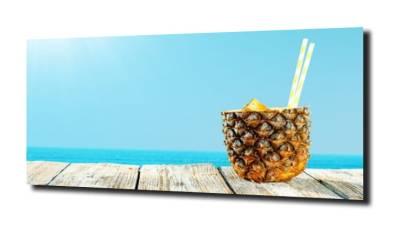 obraz na szkle Ananas drink plaża 