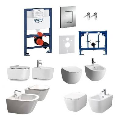 Kompletny zestaw (ceramika do wyboru) serii Tornado: misa WC, bidet oraz stelaże podtynkowe Grohe NISKIE!