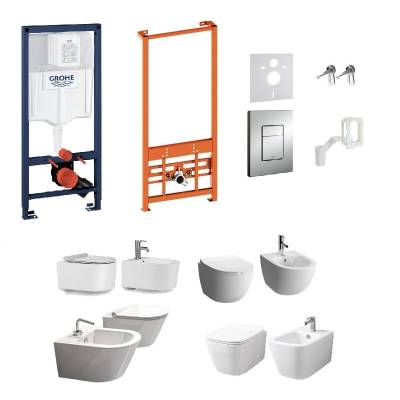 Kompletny zestaw (ceramika do wyboru) serii Tornado: misa WC, bidet oraz stelaże podtynkowe Grohe FRESH