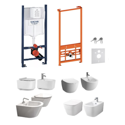 Kompletny zestaw (ceramika do wyboru) serii Tornado: misa WC, bidet oraz stelaże podtynkowe Grohe