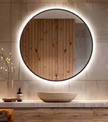 100cm Lustro Okrągłe LED Czarna Ramka LOFT