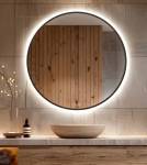 120cm Lustro Okrągłe LED Czarna Ramka LOFT