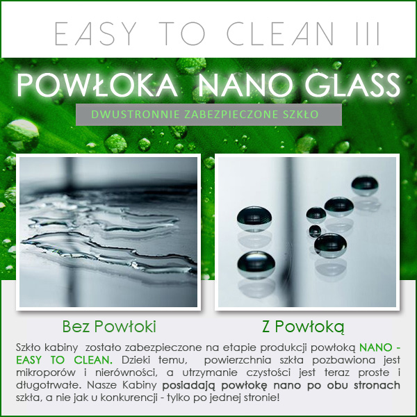 Zastosowana powłoka Easy Clean w kabinie prysznicowej pięciokątnej uchylnej G300